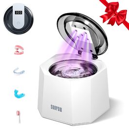 Ультразвуковий очищувач SUNPOW для зубних протезів, кап, ретейнерів з УФ-дезінфекцією та LCD-дисплеєм 220 мл, 48000 Гц