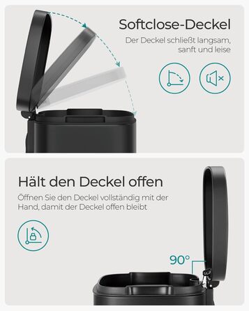 Відро для сміття SONGMICS 30 л, сталеве, з м'яким закриттям, з внутрішнім відром, чорне