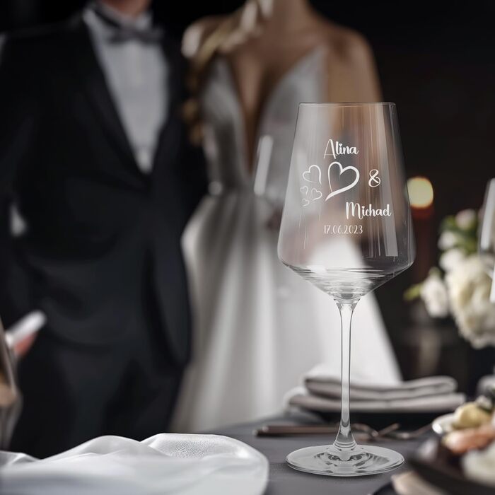 Leonardo Wine Glasses Set of 2 with Wooden Box and Engraving for Him & Her. Only Love Matters. Personalized with Name & Date. Heart-Shaped Glass Leonardo Puccini 560ml