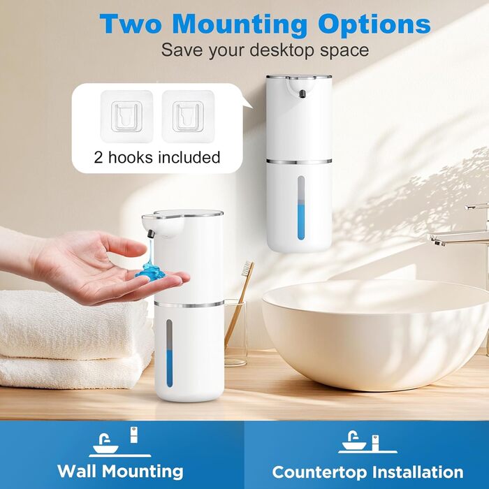 Автоматичний диспенсер для мила з датчиком, настінний, USB, 4 рівня, білий - для кухні, ванної, школи