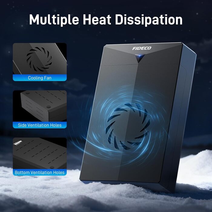 Док-станція FIDECO для HDD/SSD 2.5'' та 3.5'' SATA, USB 3.0 5Gbps, зовнішній корпус для жорстких дисків з вентилятором та підтримкою UASP