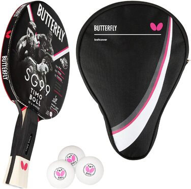 Тенісний стіл Butterfly Timo Boll SG99 | Професійний ракетковий комплект для настільного тенісу з сертифікованим покриттям Wakaba та зручною анатомічною формою ручки (включає чохол DC1 та 3 м'ячі)