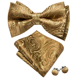 Комплект аксесуарів Barry.Wang для чоловіків: краватка, хустинка, запонки (Paisley, золоті) на весілля та урочисті події