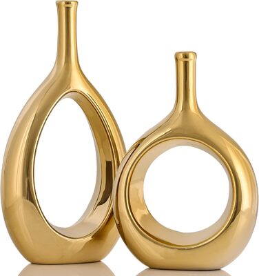 Набір ваз з кераміки Gold (2 шт.) для сучасного декору інтер'єру, круглі вази для пампас трави, нейтральний бохо-стиль, скандинавський мінімалізм, вази для квітів, декор кімнати, подарунок