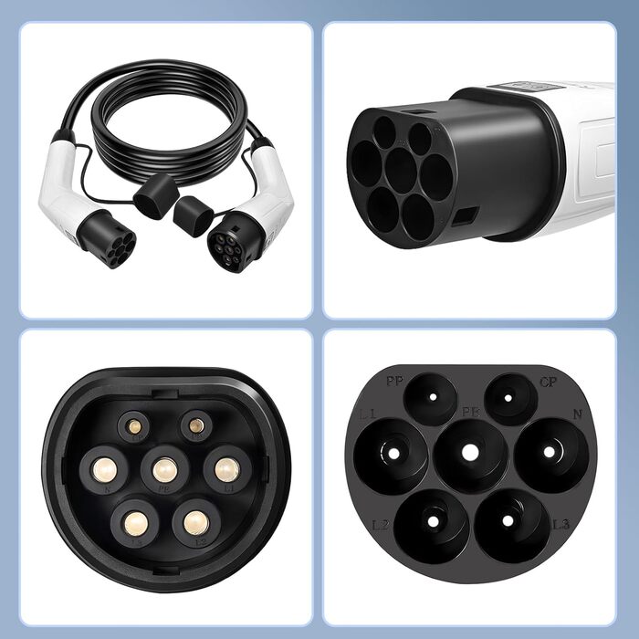 Кабель для зарядки електромобіля Type 2 (32A, 22kW) 5м, 3-фазний, з сумкою, IP65, для Tesla, e-Golf, ID.3, i3
