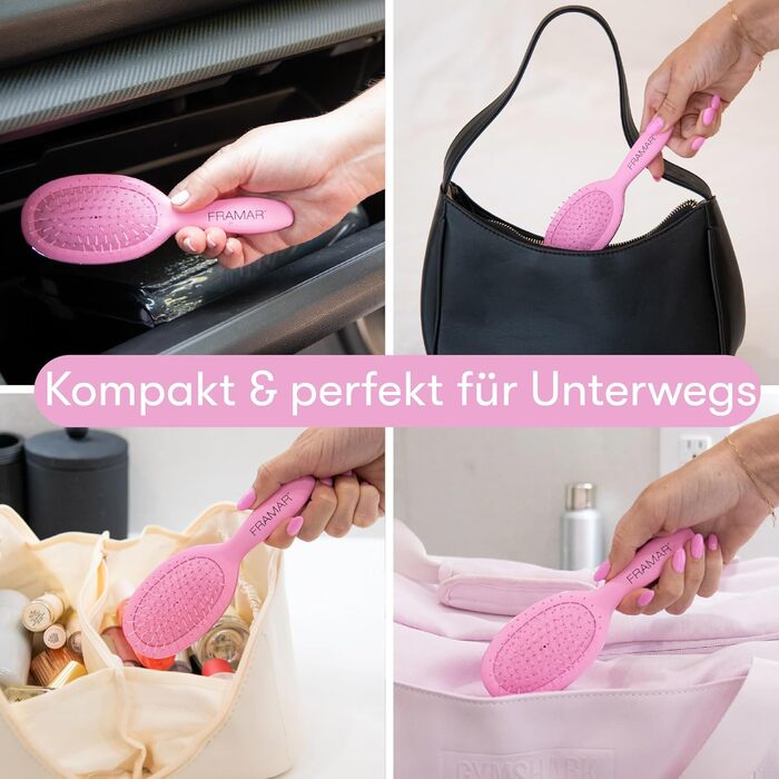 FRAMAR Міні гребінець для волосся - компактний, для подорожей, розплутування, для всіх типів волосся - матовий (рожевий)