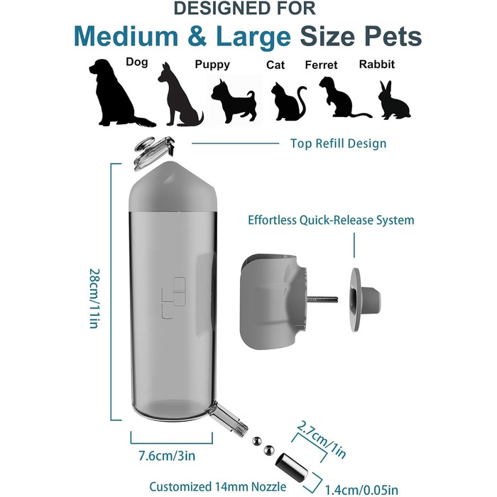 Поїлка для собак, котів та кроликів: вилка-поїлка, 700 мл, сіра