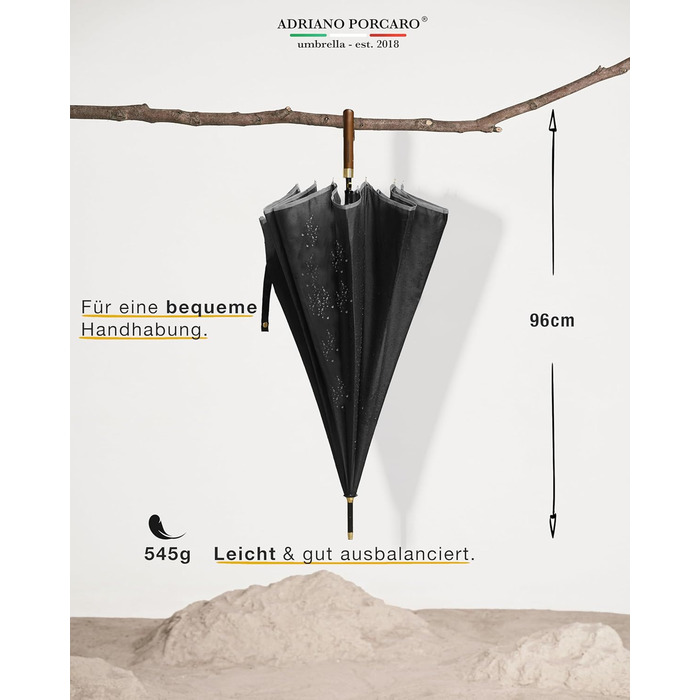 Стійкий до вітру парасолька: великий парасолька Ø120см з відбиваючим краєм, 12 спиць, з чохлом - для чоловіків та жінок, оливковий (чорний)