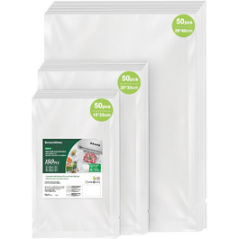 Вакуумні пакети Bonsenkitchen 150 шт. (15x25 см, 20x30 см, 28x40 см) для вакууматорів, харчові, BPA-free