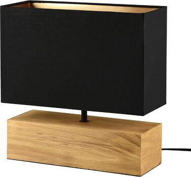 Настільна лампа Reality Leuchten Woody, чорний матовий метал, дерев'яний підставник, тканинний абажур чорного/золотого кольору, без плафона, E27, 30x12 см