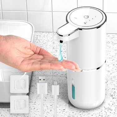 Автоматичний дозатор для мила 380 мл з сенсором, електричний, USB-зарядка, водонепроникний IPX5 - для кухні, ванної, школи, готелю (білий)