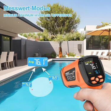 Інфрачервоний термометр MESTEK для вимірювання температури -40°C до 1600°C з K-зондом, лазерний, LCD, з сигналізацією, для кухні, промисловості, HVAC