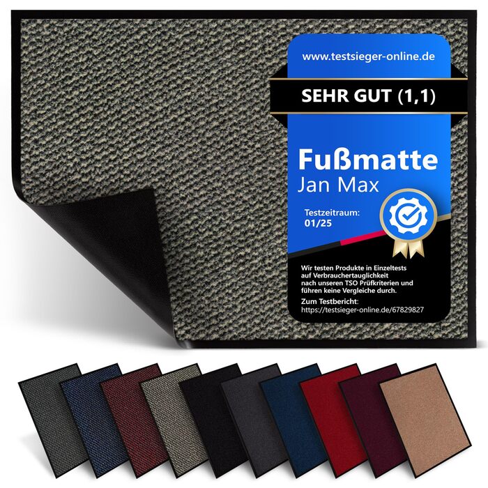 Прикладний килимок для очищення взуття Jan Max — вологостійкий грязезахисний килим для дому та вулиці, темно-сірий антрацит/чорний, 5 розмірів