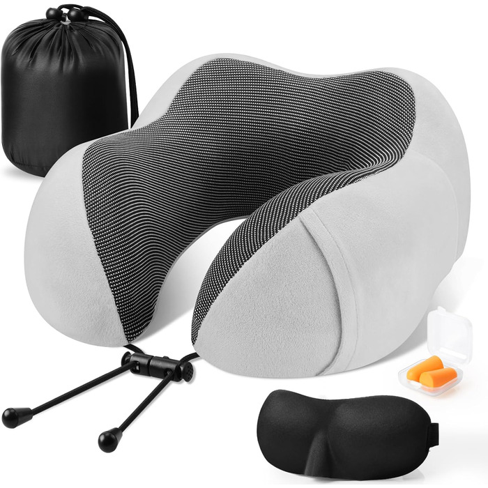 Подушка для шиї CloudBliss Premium Memory Foam - комфортна та підтримуюча, для подорожей, авто, офісу та дому (сірий, 1 шт.)