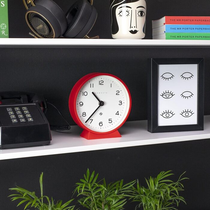 NEWGATE® M Silent Mantel Clock - 'No Tick' - A Modern Mantel Clock - Small Clock - Mantel Clocks - Minimalist Dial - (Red)