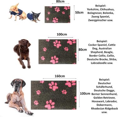 Килимок для собак Elropet Vetbed - преміум якість, 22 мм, для малих та великих собак. Розміри S/M/L (M 100x80 см, темно-сірий + рожева лапка)