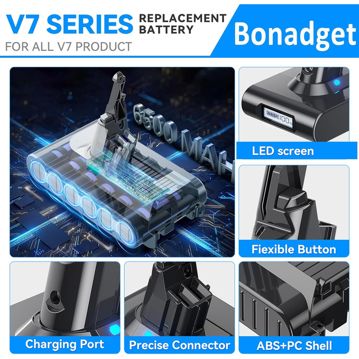 Замінний акумулятор V7 6.0Ah для пилососів Dyson V7 Animal, Cord-Free, Extra, Fluffy, Mattress, Motorhead, SV11, Trigger+ Pro Car+Boat + 3 фільтри