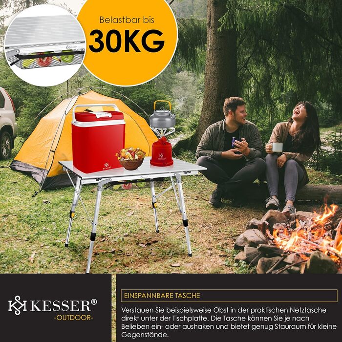 Складний кемпінговий стіл KESSER® з алюмінієвим каркасом 90x53 см, до 100 кг, з сумкою для транспортування (сріблястий)