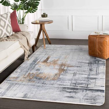 Сучасний килим Tinyboy-HBQ для вітальні та спальні: короткий ворс, сірий/золотий (120x160 см)