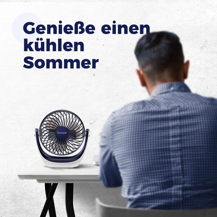 USB вентилятор OCOOPA: компактний настільний вентилятор з потужним потоком повітря та тихим режимом роботи. 3 швидкості, 360° обертання, портативний для офісу, дому та на вулицю. Колір: темно-синій
