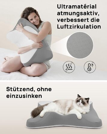 Подушка для шиї Feagar у формі метелика з ефектом пам'яті (Memory Foam), сіра
