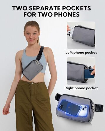 WATERFLY Поясна сумка на пояс для чоловіків та жінок: стильна сумка через плече, спортивна, модний аксесуар, водонепроникна, маленька сумка на стегно для активного відпочинку, подорожей, піших прогулянок, фестивалів (темно-сірий)