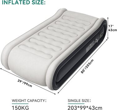 Надувний матрац YITAHOME 2x1,5м з електропомпою, самонадувний, для 2 осіб, білий/блакитний