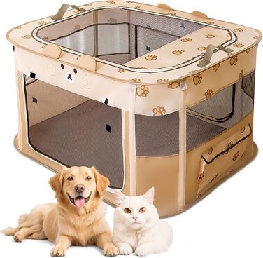 ALLSOPETS Фартуш для цуценят/малечі, переносна огорожа для собак та котів, переносна вольєр для цуценят, вольєр для собак, переносна собача будка для дому, вулиці, подорожей та кемпінгу (Коричневий ведмідь, M)
