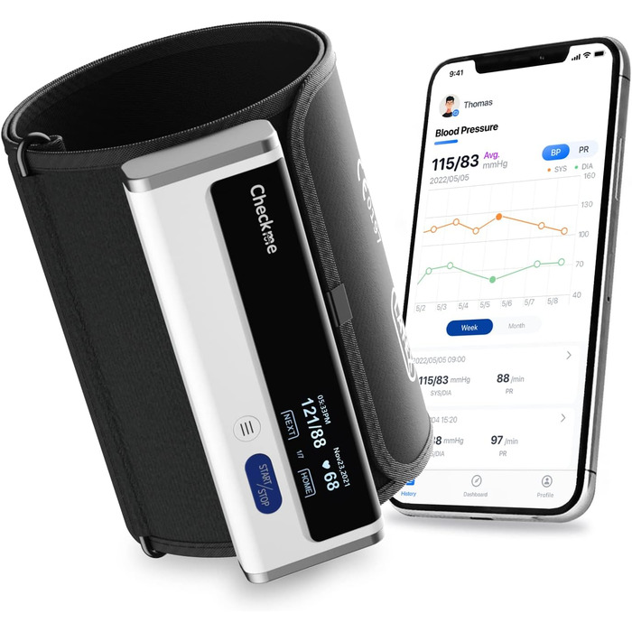 Тонометр на плече CheckMe Armfit Bluetooth з безкоштовним додатком, велика манжета (22-42 см), бездротовий, автоматичний, необмежений обсяг пам'яті