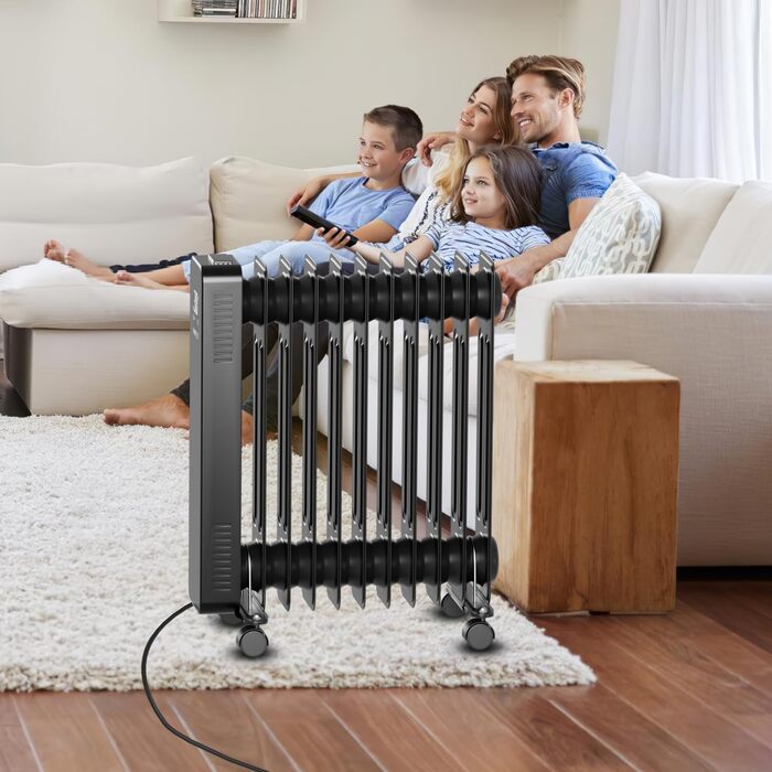 Масляний радіатор Sonnewelt 2500W з WiFi, термостатом та пультом, 11 ребер, чорний