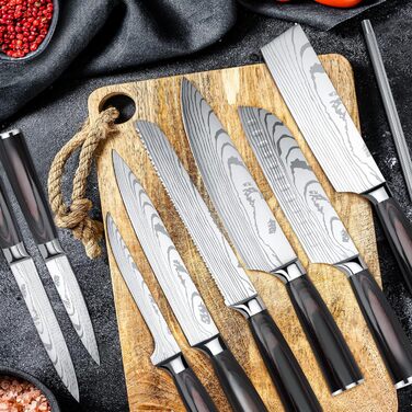 Набір кухонних ножів Gustrug 3 шт. з ергономічними ручками: кухонний ніж, сантoku, універсальний (8 шт.)