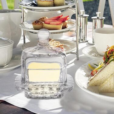 Frcctre 2 Pack Glass Butter Dish, Small Glass Butter Holder with Dome Lid and Handle, Clear Butter Serving Dish, Decorative Crystal Mini Butter Container, Butter Cloche