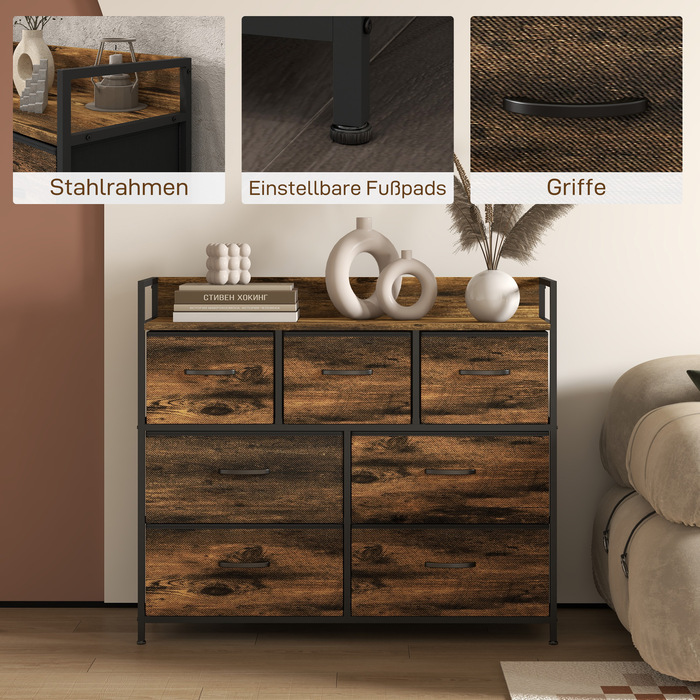 HOMCOM 7-Drawer Fabric Storage Chest of Drawers, Anti-Tip, Storage Cabinets, Sideboard, MDF, Brown