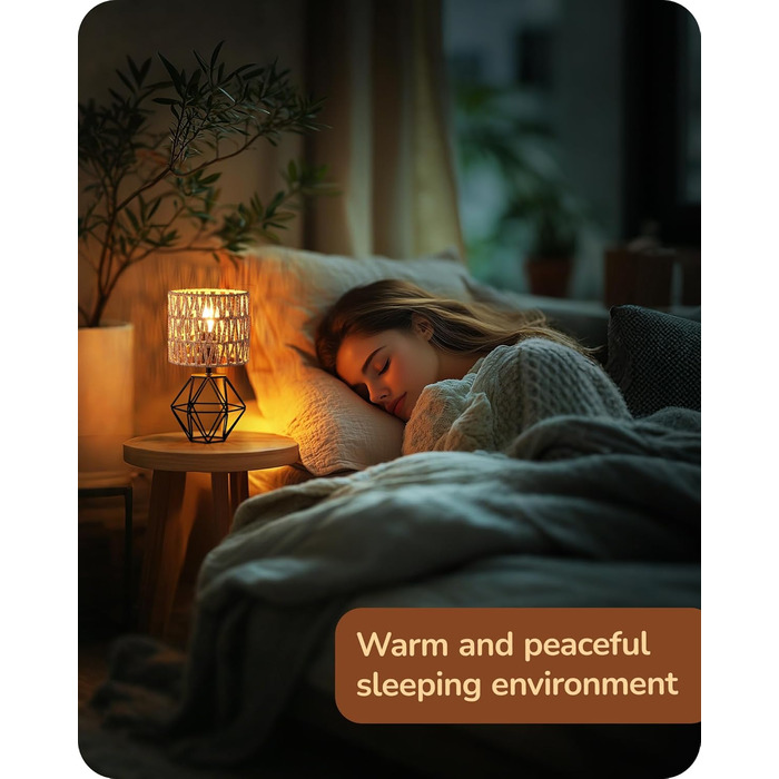 EDISHINE Настільна лампа, сучасний індустріальний дизайн, цоколь E14, вінтаж, для спальні/вітальні, білий & золотий (ротанг + чорний)