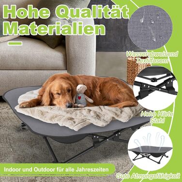 Зручне складане ліжко для собак - дихаюче, підняте, для собак до 60 кг, ідеально для кемпінгу та саду, Outdoor/Indoor, 87 x 87 x 33 см