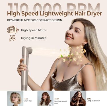 UKLISS Airstyler Pro 7 в 1: професійний фен-щітка з іонізацією, 1400W, для створення локонів, випрямлення та сушіння волосся (Золотий)
