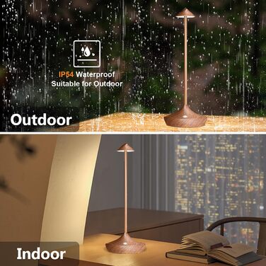 Світлодіодні акумуляторні настільні лампи Hapfish 2 шт, бездротові, диммуються, алюмінієві, водонепроникні, для дому, саду, ресторану (коричневі, дерев'яний колір)