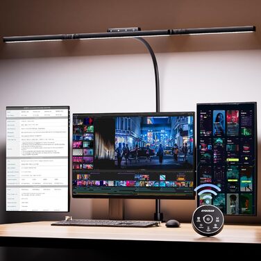 Настільна лампа для робочого столу з 3 джерелами світла, 24W, 100см, денне світло, з пультом дистанційного керування, регульована яскравість, лампа для монітора, модель «Лебідь», матовий чорний колір