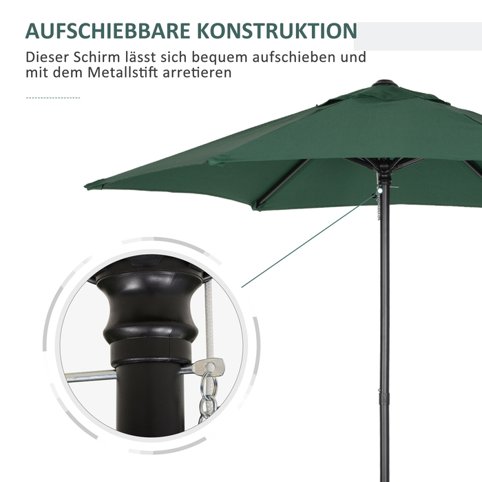 Outsunny Parasol Ø196 cm, Parasol with Tilt Function, Hexagonal Balcony Parasol Beach Parasol Windproof Stable Market Parasol Crank Parasol Sun Protection for Beach Balcony Garden, Green | Aosom