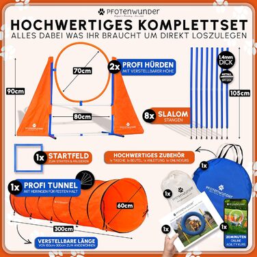 Набір для аджиліті для собак XXL-Profi: 6 стабілометрів, тунель 3 м, аксесуари для тренувань, для великих та малих собак