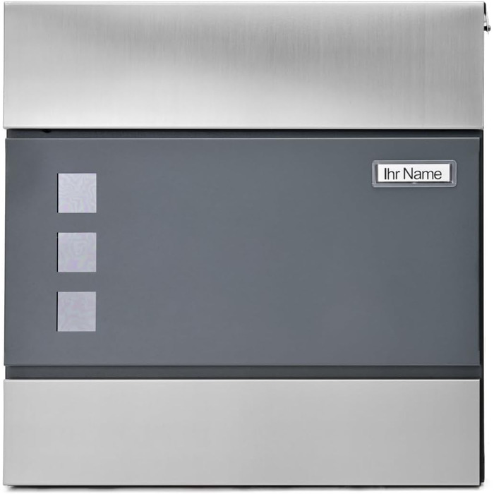 Поштовий ящик Verda з газетницею, нержавіюча сталь, антрацит, 37x37x11 см - дизайнерський вуличний ящик з вікном, ключами та табличкою для імен