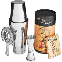Stainless Steel Cocktail Shaker Set - Mixology Bar Set with Accessories | Silver Cocktail Kit