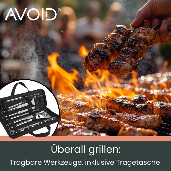 Набір для гриля AVOID - 28 предметів. Якісний набір аксесуарів для гриля з нержавіючої сталі. Ідеальний подарунок для чоловіків, татуся. Комплект для барбекю.