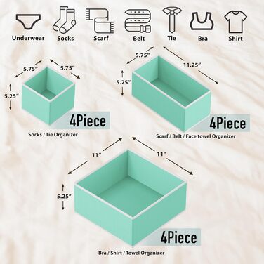 Simple Houseware Foldable Drawer Organizer for Clothing/Underwear/Panty/Jumpsuit, 12-Piece Set, (Set of 12, Turquoise/Getaway, Solid (Getaway Solids))