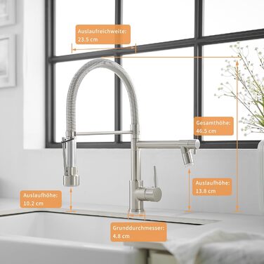 LED кухонний змішувач з спіральною пружиною, поворотний на 360°, з двома виливами, висувний, для кухні, з високим тиском, з нержавіючої сталі, LED, матове нікелювання