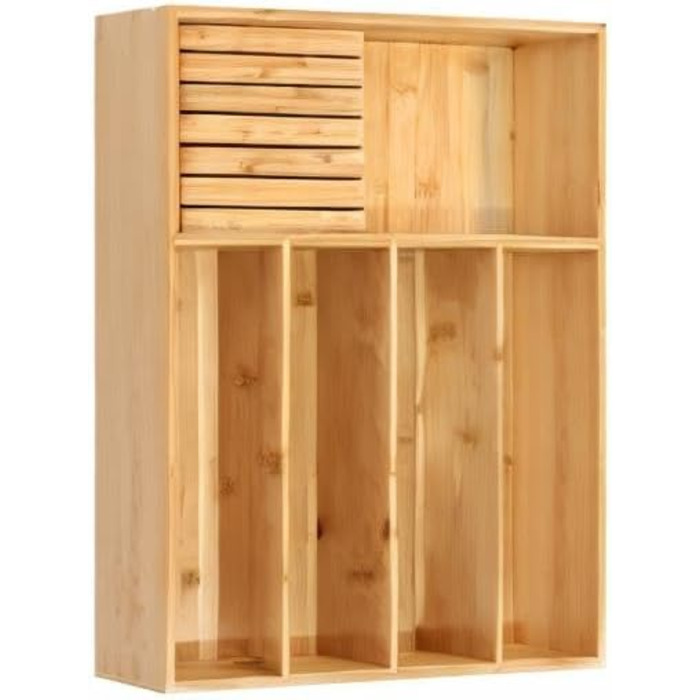 VaeFae Bamboo Cutlery Organizer, Utensil Holder for Drawer, Wooden Cutlery Tray with Divider for Kitchen, Cutlery Storage and Removable Knife Block