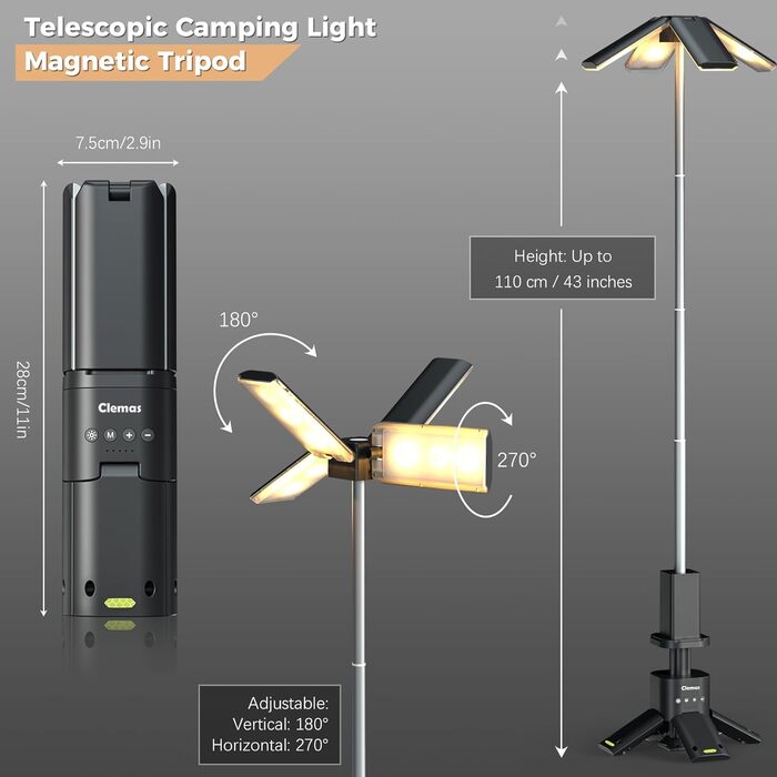 Clemas Rechargeable Camping Lantern, 14000 mAh LED Multifunction Magnetic Camping Lantern, Cordless Construction Site Lighting, Dimmable Tent Lamp Portable Power Supply 6000LM IPX5 Waterproof