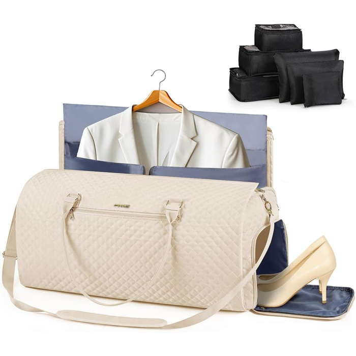 Сумка-органайзер для подорожей 2в1 для жінок, велика складана дорожня сумка Weekender з 6 органайзерами для одягу та відділенням для взуття, спортивна сумка для авіаперельотів, ручна поклажа, чорна (4.beige, 50L)