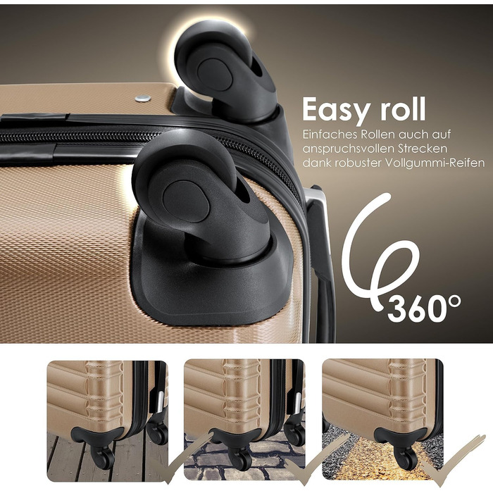KESSER® Hard Shell Suitcase Including Luggage Scale + Baggage Tag | Trolley Suitcase Rolling Luggage Combination Lock 4 Wheels ABS Hard Shell Telescopic Handle (75cm – 120L) (Carry-on 55cm - 55L, Champagne)