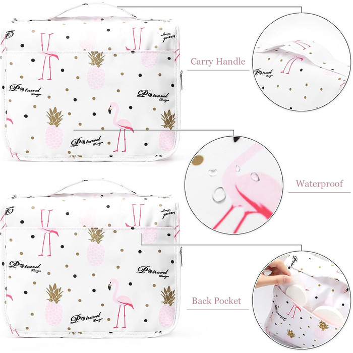 Жіноча сумочка для туалетних аксесуарів Lychii, органайзер для подорожей, підходить для валізи та ручної поклажі (рожевий фламінго)